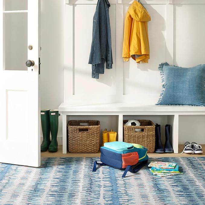 Dash & Albert Paint Chip Multi Machine Washable Rug, 8.5 X 11.5 Feet, Blue/Green Geometric Pattern