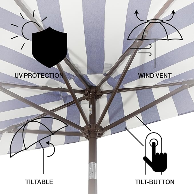 JONATHAN Y Half Umbrella UMB1201B Beverly 9 ft. Designer Classic Scalloped Fringe Market Patio with Crank, Push Button Tilt and UV Protection in Navy/White