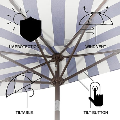 JONATHAN Y Half Umbrella UMB1201B Beverly 9 ft. Designer Classic Scalloped Fringe Market Patio with Crank, Push Button Tilt and UV Protection in Navy/White