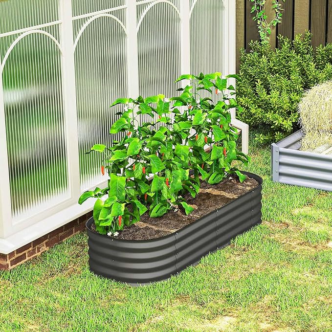 Outsunny 5' x 2' x 1' Galvanized Raised Garden Bed Kit, Outdoor Metal Elevated Planter Box with Safety Edge, Easy DIY Stock Tank for Growing Vegetables, Flowers & Herbs, Dark Gray