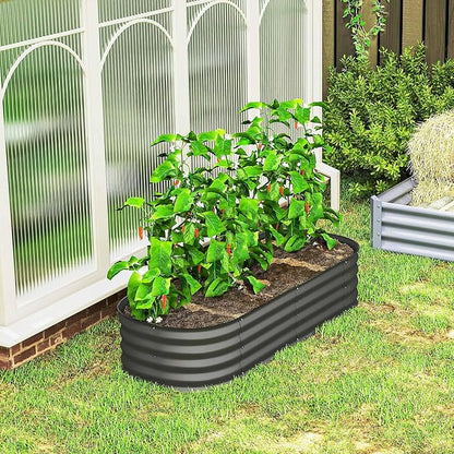 Outsunny 5' x 2' x 1' Galvanized Raised Garden Bed Kit, Outdoor Metal Elevated Planter Box with Safety Edge, Easy DIY Stock Tank for Growing Vegetables, Flowers & Herbs, Dark Gray