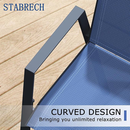 Outdoor Bar Stools Set of 4, 44'' Patio Bar Chairs with Textile High Back, Bar Height Chairs with Straight Armrest and Footrest, Blue