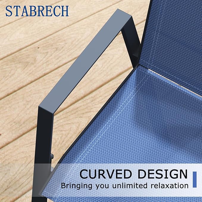 Outdoor Bar Stools Set of 6, 44'' Patio Bar Chairs with Textile High Back, Bar Height Chairs with Straight Armrest and Footrest, Blue