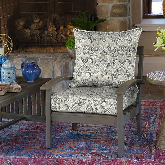 Arden Outdoor Deep Seat Cushion Set, 24 in x 24 in, Weather-Proof, Rain-Proof, Fade Resistant Patio Cushion for Chair, Sofa, and Couch Neutral Aurora Damask