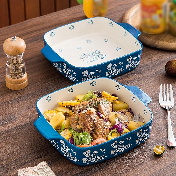 Wisenvoy Baking Dish Ceramic Brownie Pan 9x9 Baking Pan Casserole Dish Lasagna Pan Square Rose Bakeware Sets