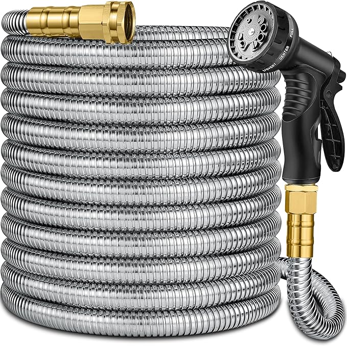 200 ft Stainless Steel Garden Hose - 2026 New Technology Metal Water Garden Hoses with 3/4" Solid Fitting - Lightweight,Ultra Flexible,Durable,Kink-Less Watering Pipes Garden Hoses For Yard, Outdoor