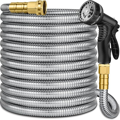 50 ft Stainless Steel Garden Hose - 2026 New Technology Metal Water Garden Hoses with 3/4" Solid Fitting - Lightweight,Ultra Flexible,Durable,Kink-Less Watering Pipes Garden Hoses For Yard, Outdoor