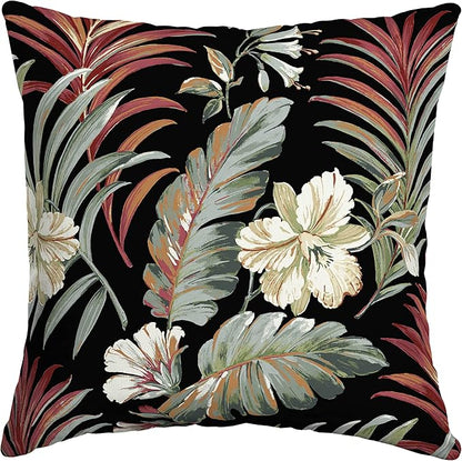 Arden Outdoor Toss Pillow, 16 x 16, Rain-Proof, Fade Resistant Simone Black Tropical