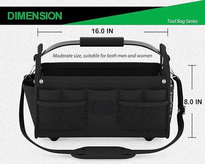 16 Inch Open Top Tool Bag, Waterproof Heavy Duty Tool Tote, Portable Storage Organizer for Electrician, Garden, Workshop & Maintenance Use