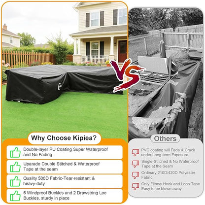 Kipiea L-Shape Patio Furniture Covers Waterproof, 500D Heavy Duty Outdoor Sectional Cover Windproof, Outdoor Couch Cover Anti-UV, No Tears & No Fading (Left Facing, 78" x 58" L x 33.5" D x 31" H)