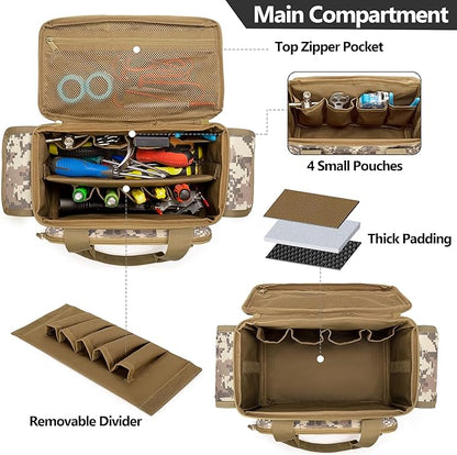Rexmica Small Tool Bag with Anti-friction and Thick Padded Bottom, Tool Storage Organizer for Men, Tactical Range Bag, Multi-functional Work Bag for Repairman, Electrician, Carpenters (Camo)