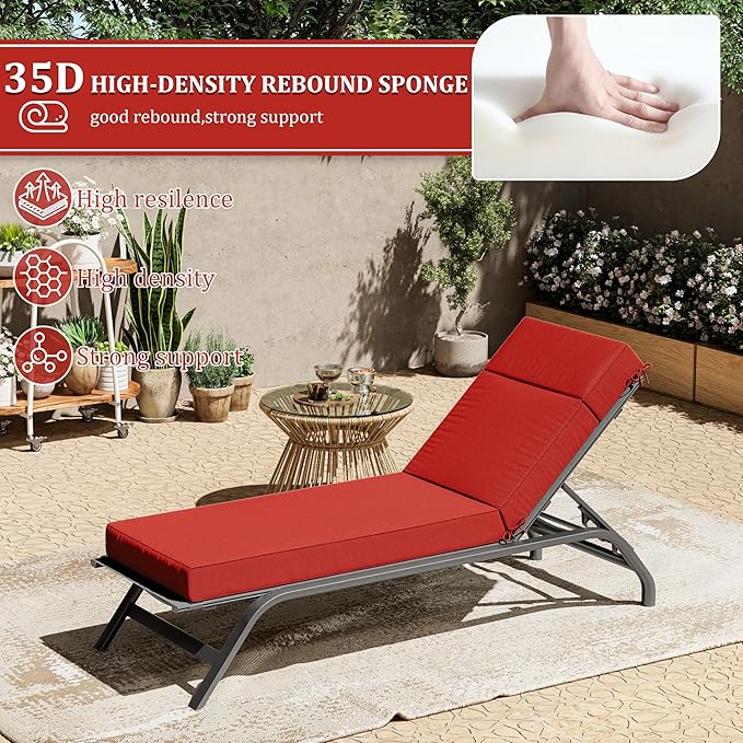 2 Pcs Chaise Lounge Cushions Outdoor, 72" L X 21" W X 4" D Lounge Chair Cushions for Outdoor Furniture, High-Density Foam Patio Chaise Cushion-Waterproof Fade-Resistant ThickPatio lounge chair cushion