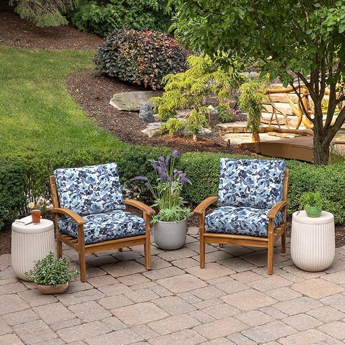 ARDEN Outdoor Plush Modern Tufted Blowfill Deep Seat Set, 24 in x 24 in, Weather-Proof, Rain-Proof, Fade Resistant Patio Cushion, Ultra Cozy 24 x 24, Blue Garden Floral