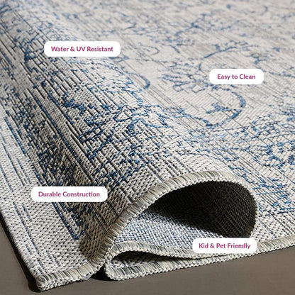 SAFAVIEH Courtyard Collection 2'3" x 16' Grey/Navy CY8680 Indoor/ Outside Waterproof Easy cleansingPatio Backyard Mudroom Runner Mat