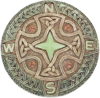 Bits and Pieces - 10” (25.5 cm) Glow-in-The-Dark Celtic Compass Decorative Stone - Yard Decoration – Beautiful Lawn/Garden Stone