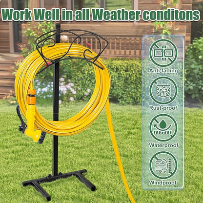 ULIOK Garden Hose Holder Freestanding, Water Hose Holders for Outside with Sturdy 4 Spikes, Hose Reel Holds 150-feet Hose, Hose Hanger Hose Storage for Yard, Lawn, Farm