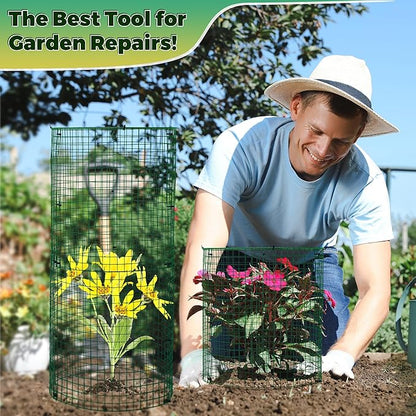 Hiboom 4 Pack Garden Plant Protectors from Animals with Stakes, Metal Mesh and Detachable Covers Wire Plant Cage for Keeping Bunny Animals Out, Chicken Wire Cover Garden Protect (12 * 13 in)