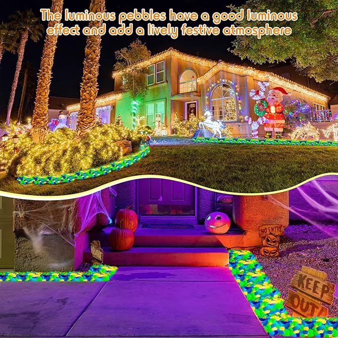 Landical 100 Pcs Large Glow in The Dark Rocks Pebbles Outdoor Fish Tank Rocks Aquarium Gravel Luminous Stones for Walkway Succulent Plant Halloween Decor (Multicolor,1.8 Inch)