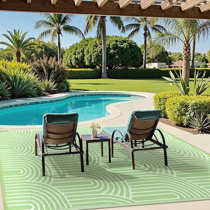 Anidaroel Patio Rugs Outdoor 6’x9’ Clearance Waterproof, Reversible Rainbow Outdoor Plastic Straw Outside Rugs, RV Outdoor Rugs for Camping, Porch, Balcony, Backyard (Green, 6‘X9')