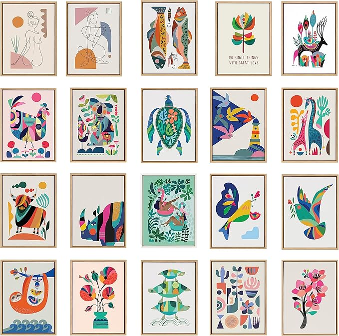 Kate and Laurel Sylvie The Family Tree Framed Canvas Wall Art by Rachel Lee of My Dream Wall; 31.5x41.5 Natural; Colorful Animal Art for Wall