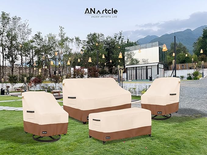 3-Seater Patio Sofa Cover,76W x 32.5D x 33H Inches Outdoor Couch Cover,100% Waterproof Heavy Duty Patio Sofa Covers,Patio Furniture Covers,Beige&Brown