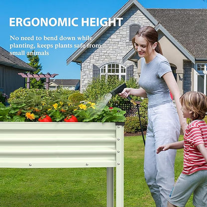 MUPATER 48" L x 24" W x 32" H Galvanized Steel Raised Garden Bed, 507lbs Capacity Large Metal Elevated Raised Planter Box with Legs & Detachable Black Liner for Patio, Balcony, Beige