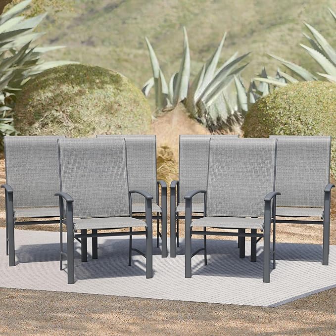 Patio Dining Chairs Set of 6, Outdoor Dining Chairs with High Back, Metal Outdoor Chair Set with Comfort and Durability, Patio Chair for Deck Lawn Kitchen Garden Backyard, Grey