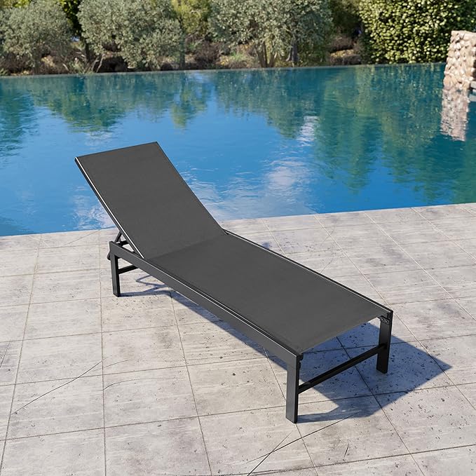 Crestlive Products Chaise Lounge Chair Outdoor, Adjustable 5 Positions Pool Tanning Recliner, Outdoor Lounge Furniture Perfect for Patio, Beach, Yard, Pool