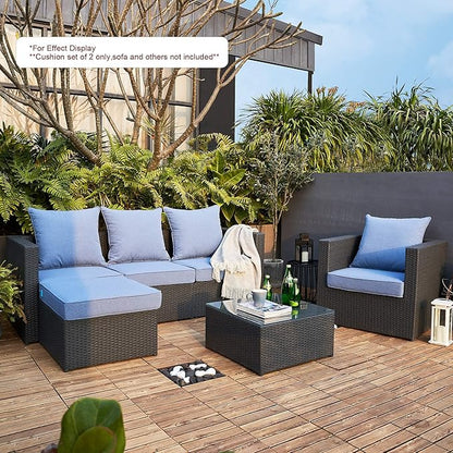 ARTPLAN Outdoor Deep Seating Cushions with Backrest Set, All-Weather Waterproof Patio Sofa Cushions for Sectionals, High-Resilience Foam Garden Furniture Cushion Cover,Warm Blue