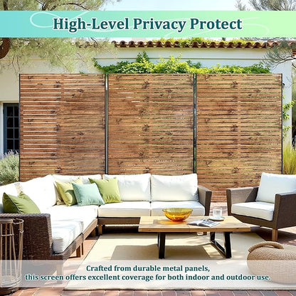 Metal Privacy Screen Outdoor Privacy Screen, Freestanding Fence Panel for Outside, 72''H×47''W, Decorative Screen Panel for Backyard/Patio/Deck