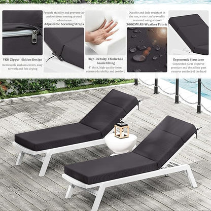 Chaise Lounge Cushion for Outdoor Furniture, Waterproof Fade and Tear Resistant Lounge Deck Chair Cushions for Patio Lawn Pool Resort Hotel