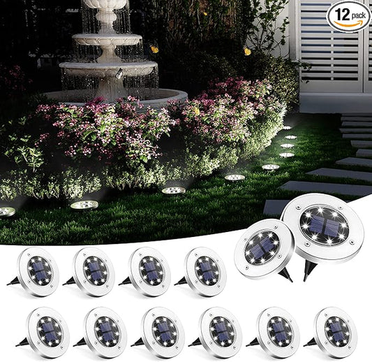 SOLPEX Solar Ground Lights, 12 Pack Solar Lights Outdoor Waterproof, 8 LED Solar Powered Landscape Lighting for Garden Yard Patio Pathway Driveway Walkway (Cool White)