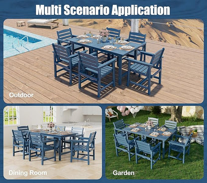 Anbuy Patio HDPE Dining Table Sets,Removable 2-in-1 Outdoor Patio Table,Dining Table for 6,Sun-Resistant and Easy to Clean, Low Maintenance for Balcony, Backyard, Lawn, Garden(Blue)