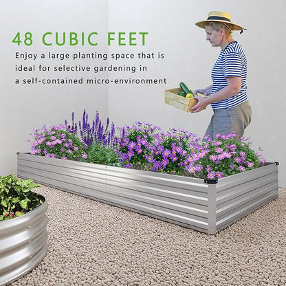 DIIYIV 2PCS 12x4x1FT Galvanized Raised Garden Bed Kit,Vegetable Boxes-Rectangle Metal Flower Box,Large Planter Raised Beds Outdoor Garden for Planting,Fruit,Herb-Silver