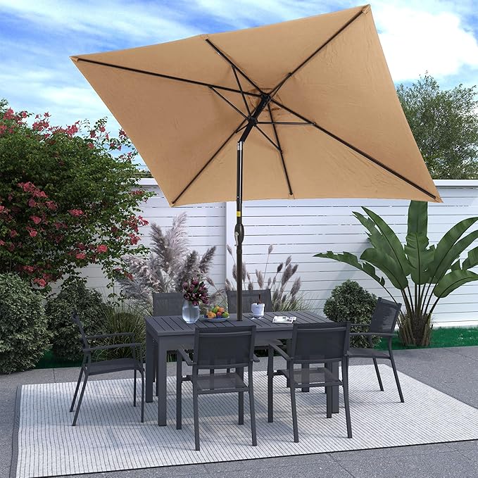 SUNVIVI OUTDOOR Patio Umbrella, Rectangular Patio Umbrella, Metal Pole Square Outdoor Umbrella with Crank and Push Button Tilt, Large Outdoor Umbrella with Polyester Canopy