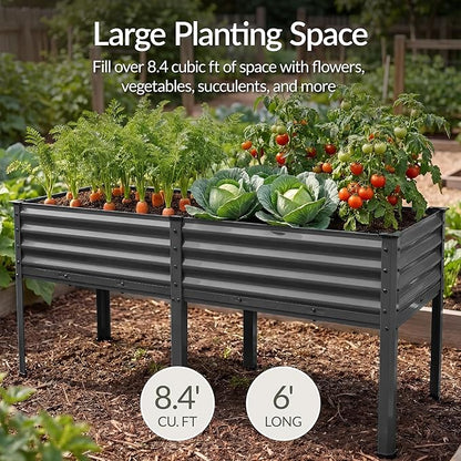 Best Choice Products 72x24x30in Non Toxic Galvanized Raised Garden Bed, Metal Elevated Planter Box, Vegetable Garden, 100% Non Toxic Materials - Charcoal