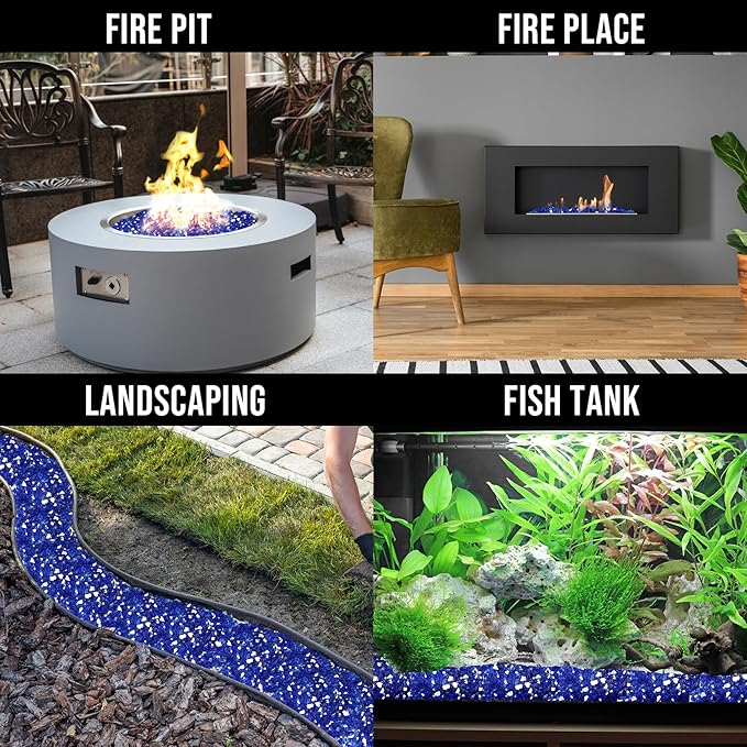 Skyflame High Luster 10-Pound Fire Glass for Fire Pit Fireplace Landscaping, 1/2-Inch Cobalt Blue Reflective