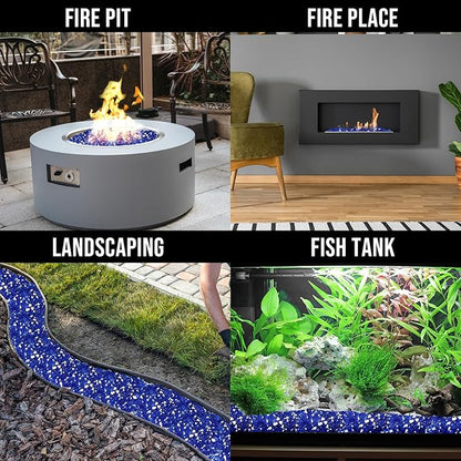 Skyflame High Luster 10-Pound Fire Glass for Fire Pit Fireplace Landscaping, 1/4-Inch Cobalt Blue Reflective
