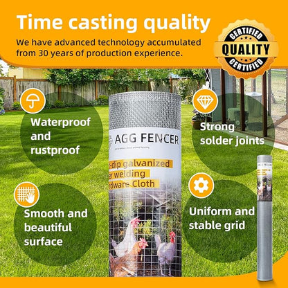 16in x 25ft Hardware Cloth 1/8 inch 27Ga Hot Dipped Galvanized After Welding, Chicken Coop Wire Fence, Welded Metal Fencing Roll Mesh for Bee Screen Garden Plant Poultry Animal Netting Cage
