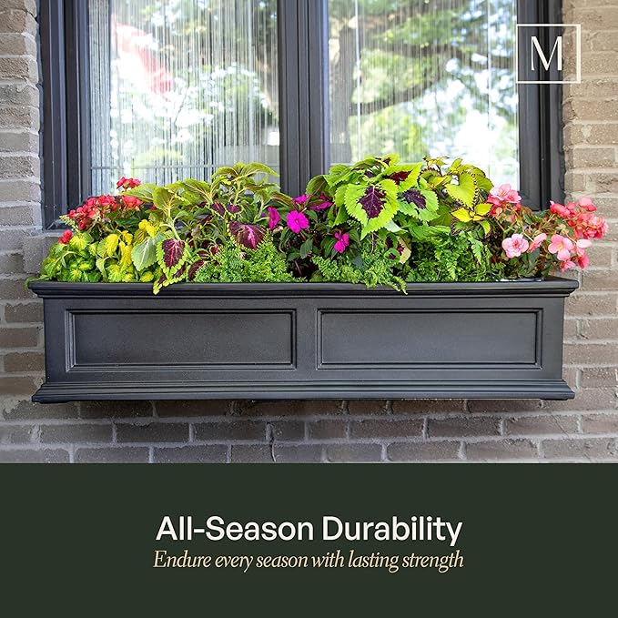 Mayne Fairfield 2ft Window Box, Self Watering Flower Box with Double Wall Design, All Season Fade Resistant Outdoor Window Planter with Steel Mounting Bracket, Graphite Grey