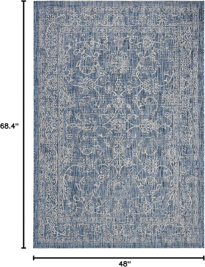 SAFAVIEH Washable Rug Outdoor Courtyard Collection - 4' x 5'7", Navy & Ivory, Non-Shedding & Easy Cleaning, Ideal for Patio, Backyard, Mudroom (CY8680-36821)