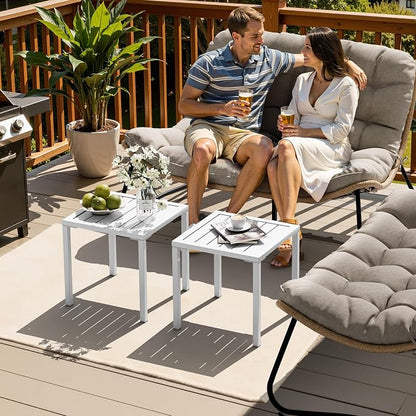 Crestlive Products Aluminum Outdoor Side Table, Pool Lounge Chair Side Table, Weather Resistant Small Square Coffee End Table for Patio, Yard, Garden, Porch, Deck, Indoor, Outdoor (White)