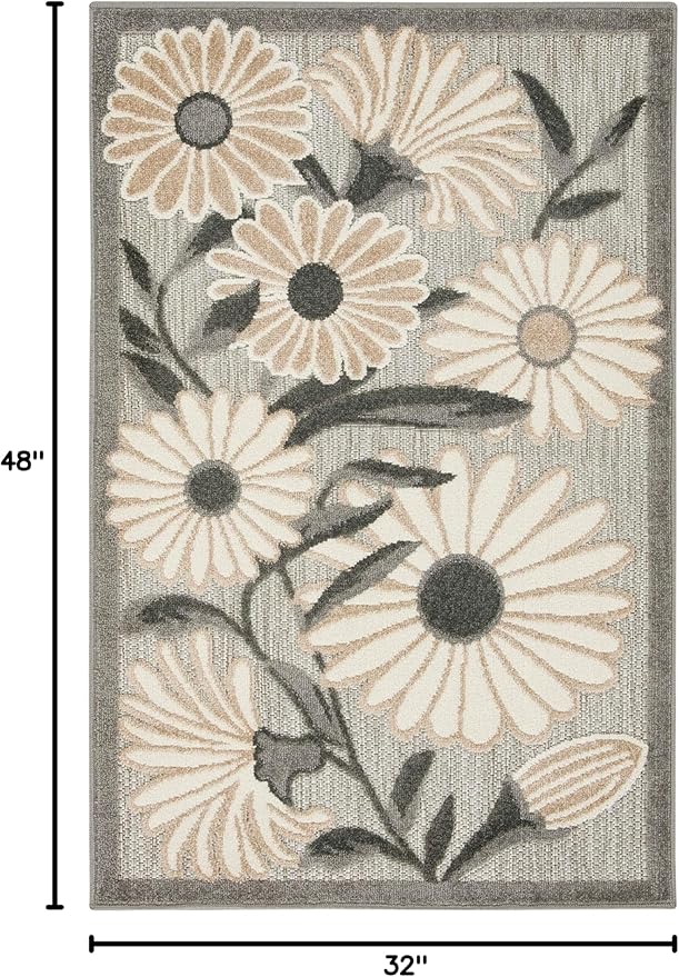 Nourison Home Aloha Indoor/Outdoor Beige 2'8'' x 4' Area-Rug, Easy-Cleaning, Non Shedding, Bed Room, Living Room, Dining Room, Backyard, Deck, Patio (3x4)