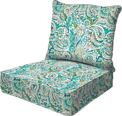 Honeycomb Outdoor Essentials Deep Seat, 24 x 24, Geneva Paisley Turquoise Chair Cushion for Patio Furniture
