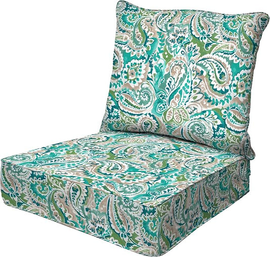 Honeycomb Outdoor Essentials Deep Seat, 24 x 24, Geneva Paisley Turquoise Chair Cushion for Patio Furniture