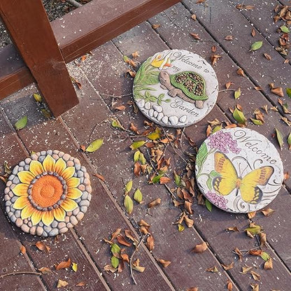 Garden Décor Stepping Stones Outdoor - Resin Butterfly Decorative Stone Bright Color Memories Pavers Outdoor for Garden Yard 10 * 10 * 0.75 Inch