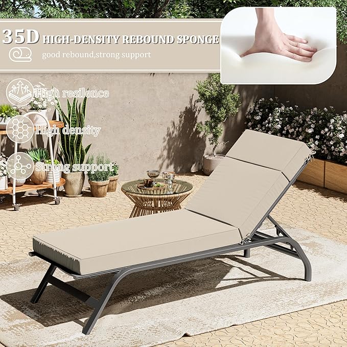 2 Pcs Chaise Lounge Cushions Outdoor, 80" L X 26" W X 4" D Lounge Chair Cushions for Outdoor Furniture, High-Density Foam Patio Chaise Cushion-Waterproof Fade-Resistant ThickPatio lounge chair cushion