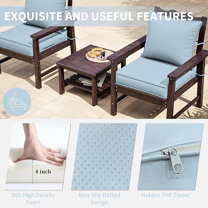 Premium Outdoor Seat Cushion Chair Cushions for Patio Furniture 22 L X 24 W X 4 H Waterproof & Fade Resistant Deep Seat and Backrest Cushion Set with Removable Covers for Chair, Sofa