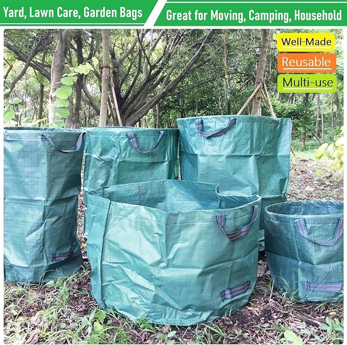 Standard 3-Pack 46 Gallon Lawn Garden Bags (D26,H19 in) Yard Waste Bags with Gardening Gloves for Leaf Bag,Yard Debris,Garden Trash Container,Camping Waste Bin,Lawn Weeds,Grass Clippings Bag 4 Handles