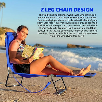 EASYGO Products Pool Chair Chaise Lounge 2 Legs Support Polyester Material Reclining Backrest Head Rest Pillow Great for Beach, Home, Backyard, Outdoor, Patio, Pool, Camping, Lawn or Deck Color TAN